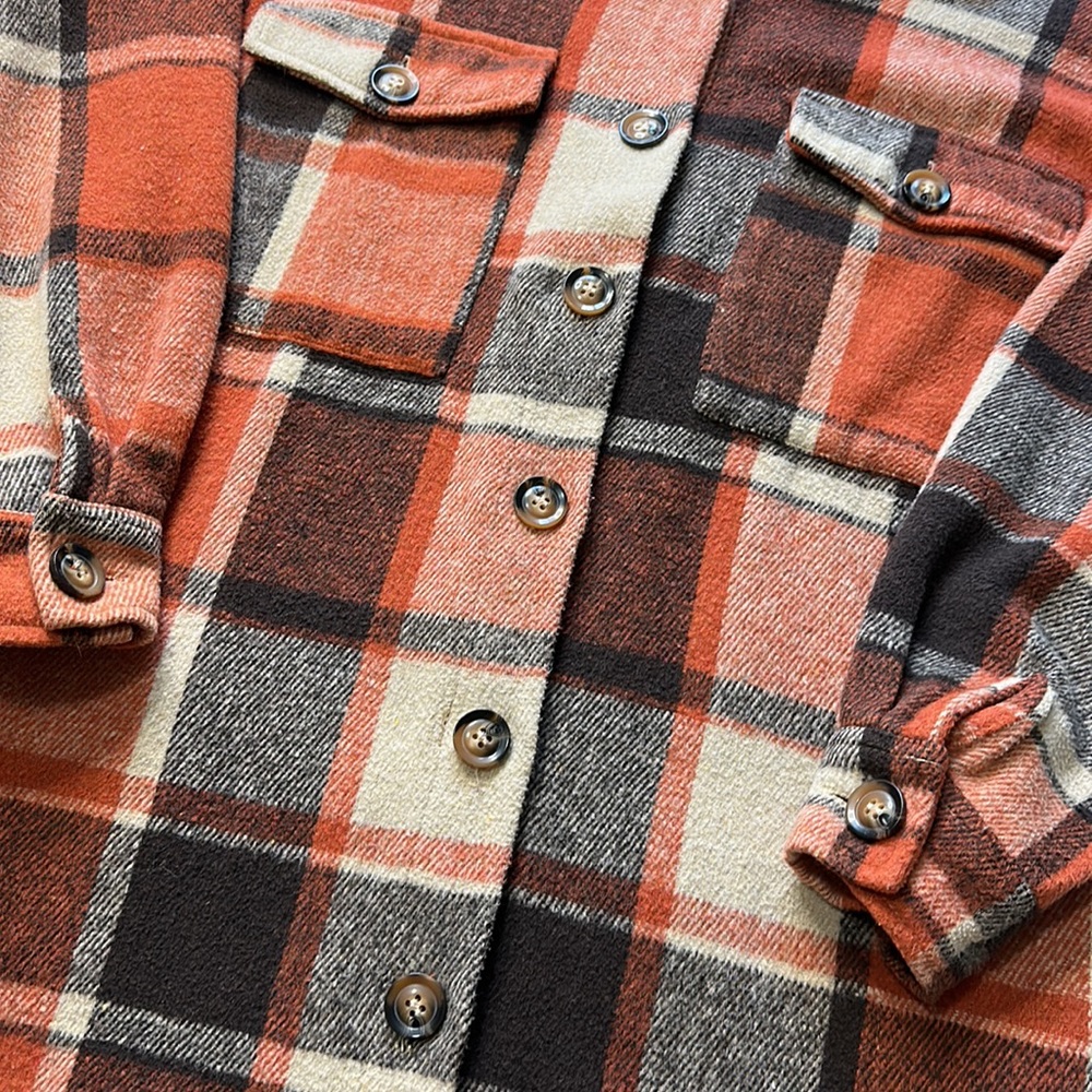 Long Shacket Button-Up With Pockets Orange/Brown/… - image 3